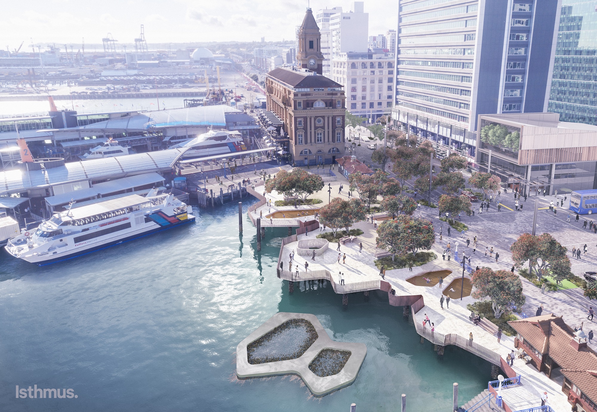 Bird’s eye view of the new waterfront public space.